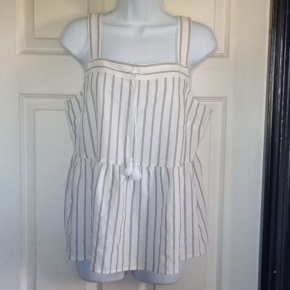 Medium Banana Republic Striped Coastal Nautical Peplum Tank Top Tassles